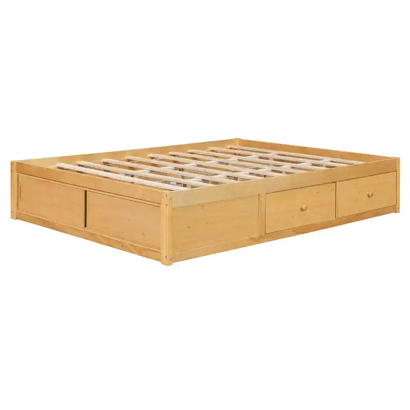 Whisen Queen-Bettgestell mit Plattform, 4 Stauraumschubladen und Stauraum im Fußteil