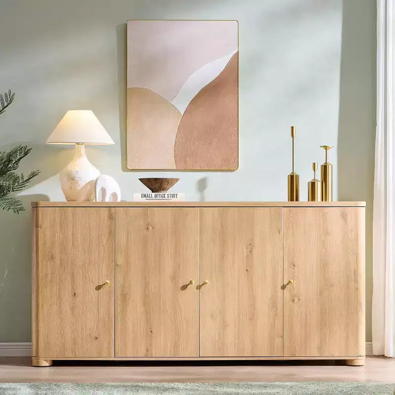 Kitchen Buffet Sideboard Cabinet with 4 Doors and Shelves, Modern Large Sideboard Buffet Storage Cabinet, 66 Coffee Bar Storage Cabinet