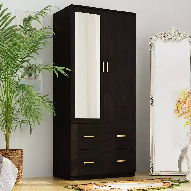 Hitow Kleiderschrank mit Doppelschublade, Spiegeltüren und zoniertem Stauraum