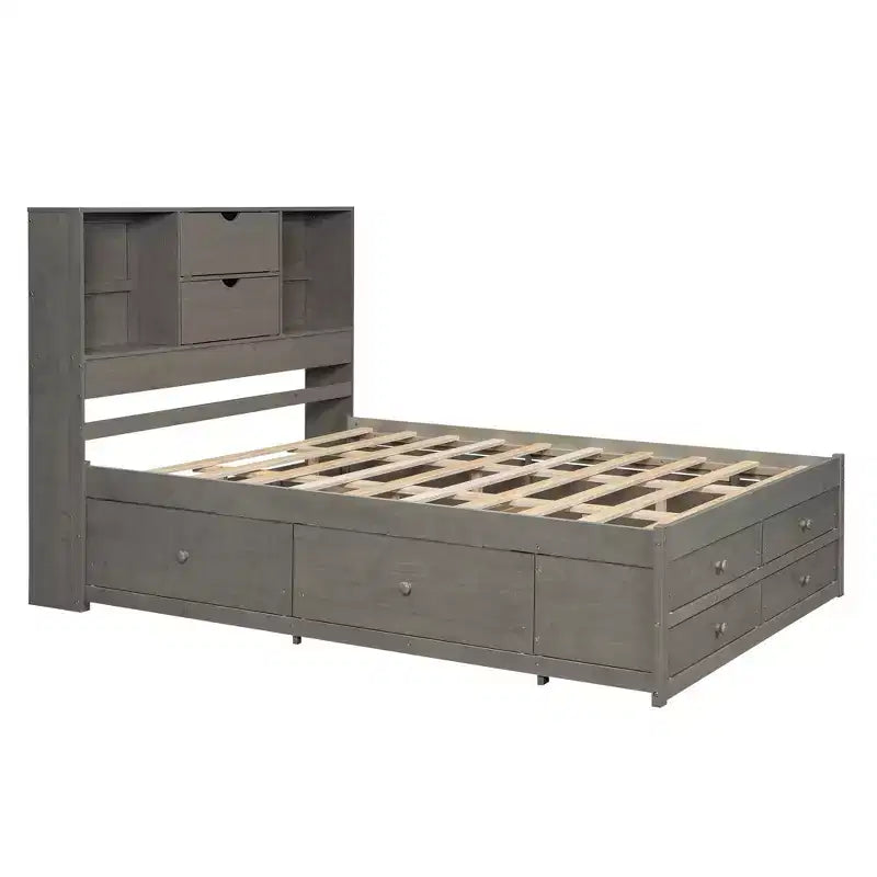 Platformbed voor een tweepersoonsmatras met opbergplank en 8 laden, eenvoudig te monteren