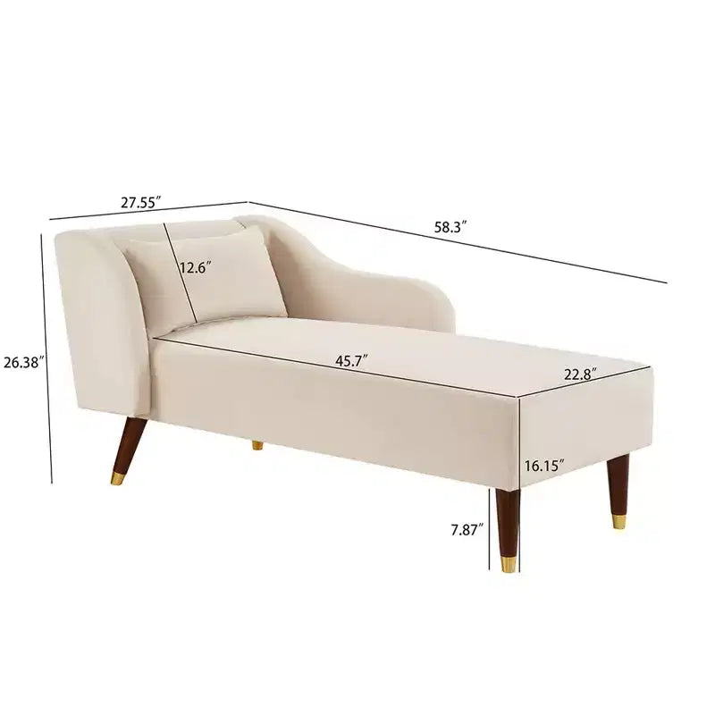 Modern Velvet Chaise Lounge Chair, Upholstered Arm Chaise Lounge with Curved Armrest, Sleeper Lounge Sofa Couch for Bedroom Office Living Room