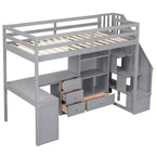 Twin Size Loft Bed with L-Shaped Desk, 3 Drawers, Cabinet, Staircase Storage, Solid Pine/MDF Build