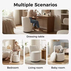 Chaise de coiffeuse pivotante avec rangement, tabouret rond rembourré avec dossier, fauteuil tonneau d’appoint doux et rembourré pour chambre et salon