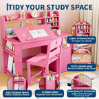 Kids Study Desk & Chair Set with Storage, Kids Study Desk with Hutch and Tiltable, for 3-8 Years Old, Student Writing Table for Bedroom