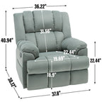 Green Oversized Manual Recliner with Swivel, Rocking, and Fabric Upholstery
