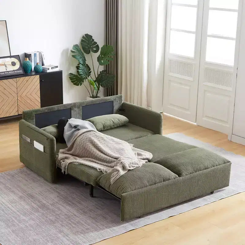 64,5 3-in-1-Schlafsofa aus Cord mit ausziehbarem Bett