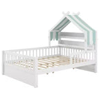 Lit cabane en bois ModernLuxe pour 1 ou 2 personnes avec tête de lit avec rangement, cadre de lit pour enfants en pin massif avec barrières de sécurité