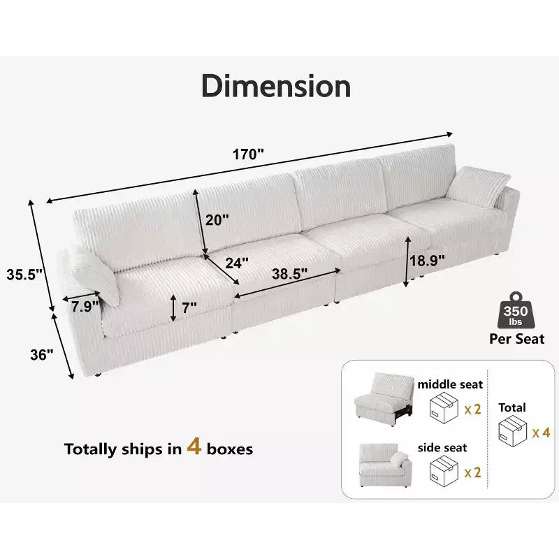 Dyonery Modular Corduroy Sectional Sofa with Washable Covers