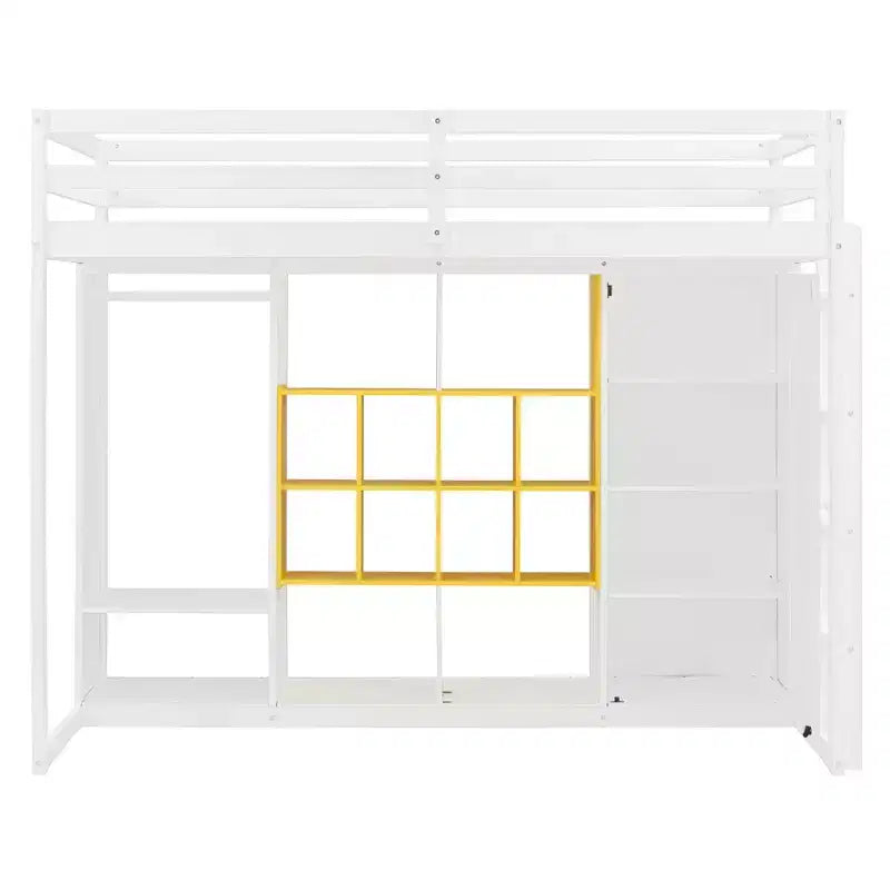 Kinder-Hochbett mit Kleiderschrank und Regalen, Hochbettgestell aus Holz mit Stauraumschrank für Kinder und Jugendliche