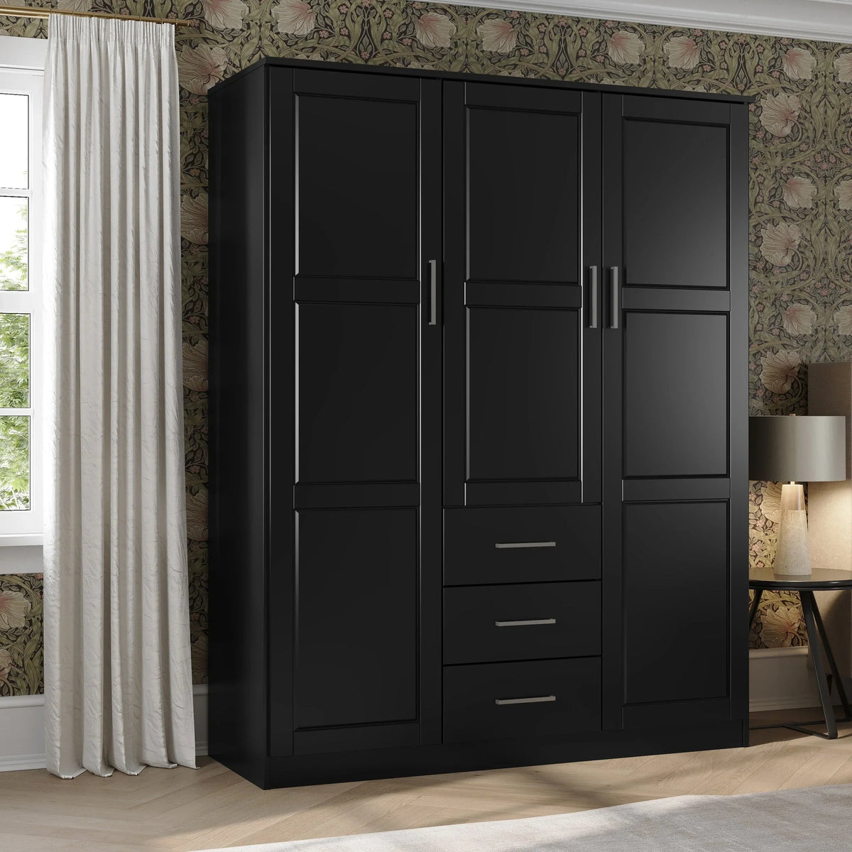 Palace Imports Cosmo 3-türiger Kleiderschrank aus 100 % Massivholz mit Türen aus Massivholz oder Spiegelglas