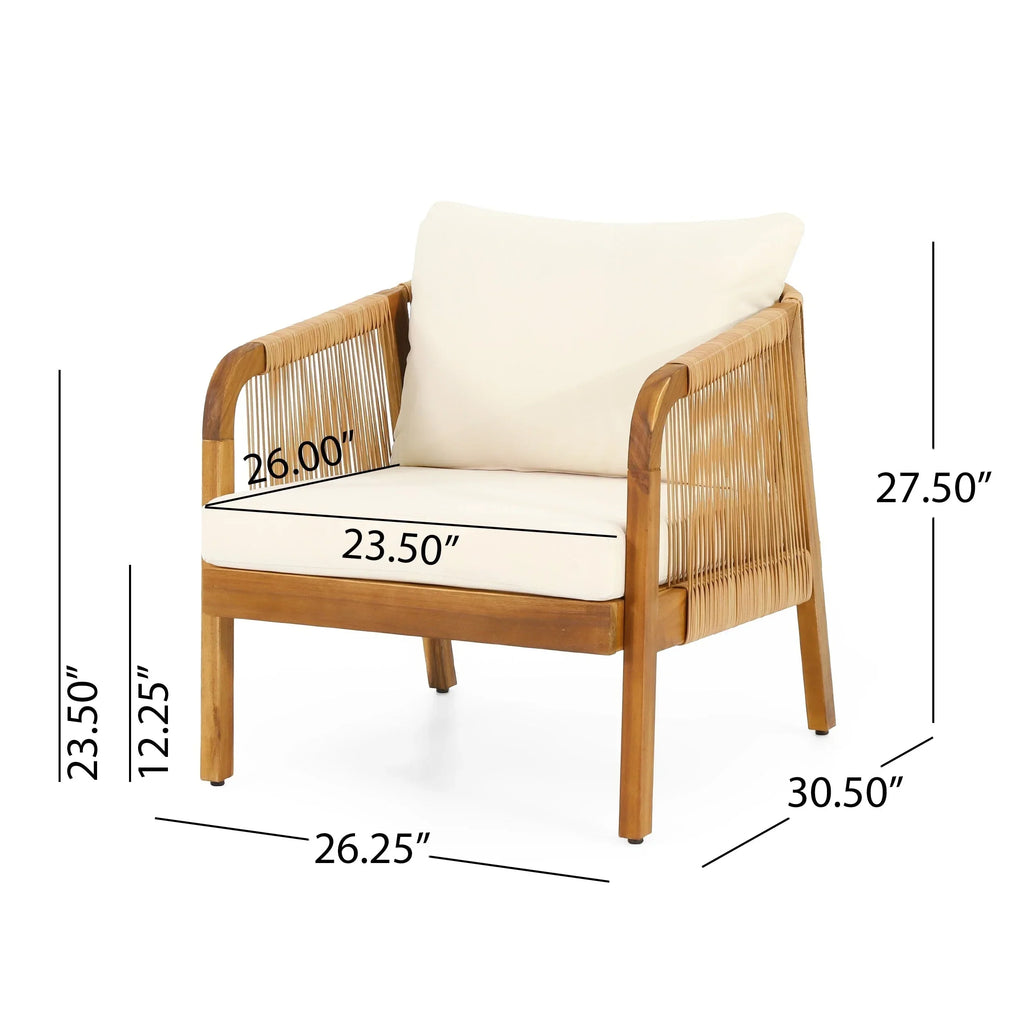 Jabe Outdoor Acacia Wood and Wicker Club Chair Set by Christopher Knight Home