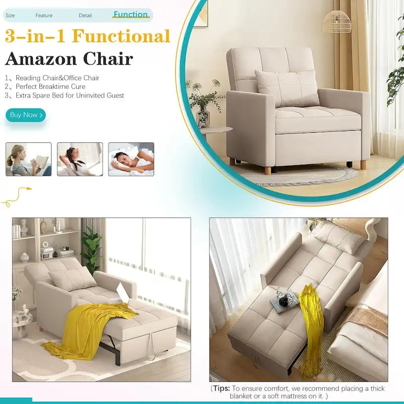 AECOJOY 3-in-1-Schlafsofa-Sessel mit Kissen und verstellbarer Rückenlehne