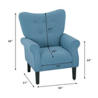 Erommy moderne accentstoel, fauteuil met hoge rugleuning, gestoffeerde stoffen fauteuil met knopen en houten poten voor de woonkamer