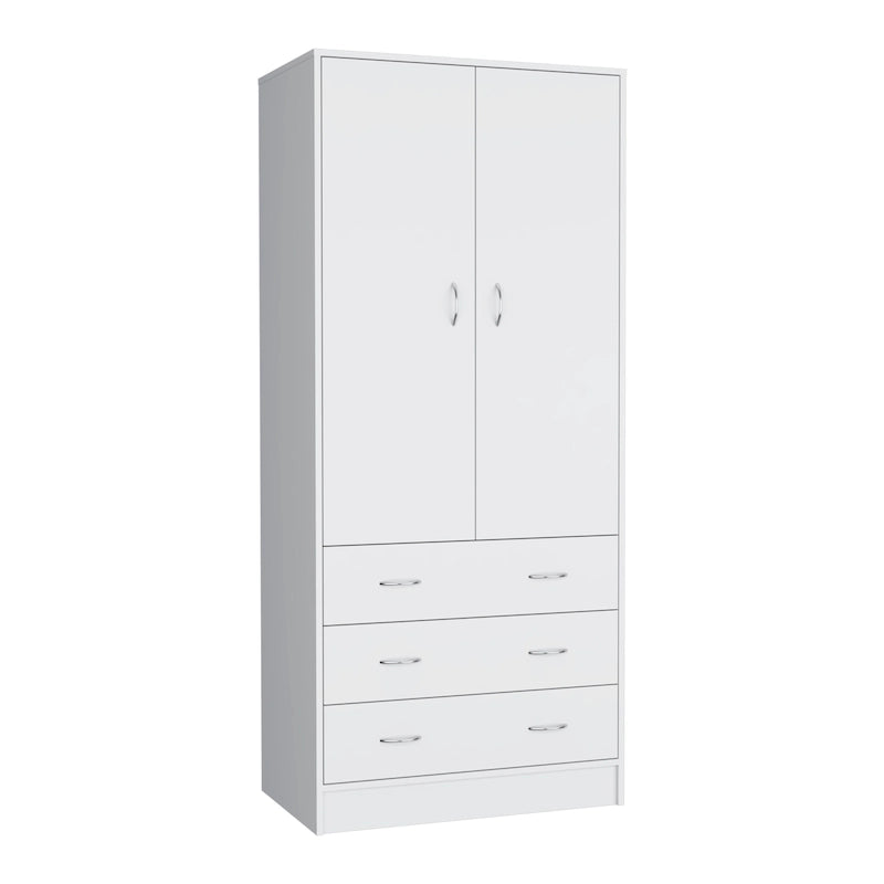 Moderner zweitüriger Kleiderschrank mit 3 Schubladen und 1 Kleiderstange fürs Schlafzimmer