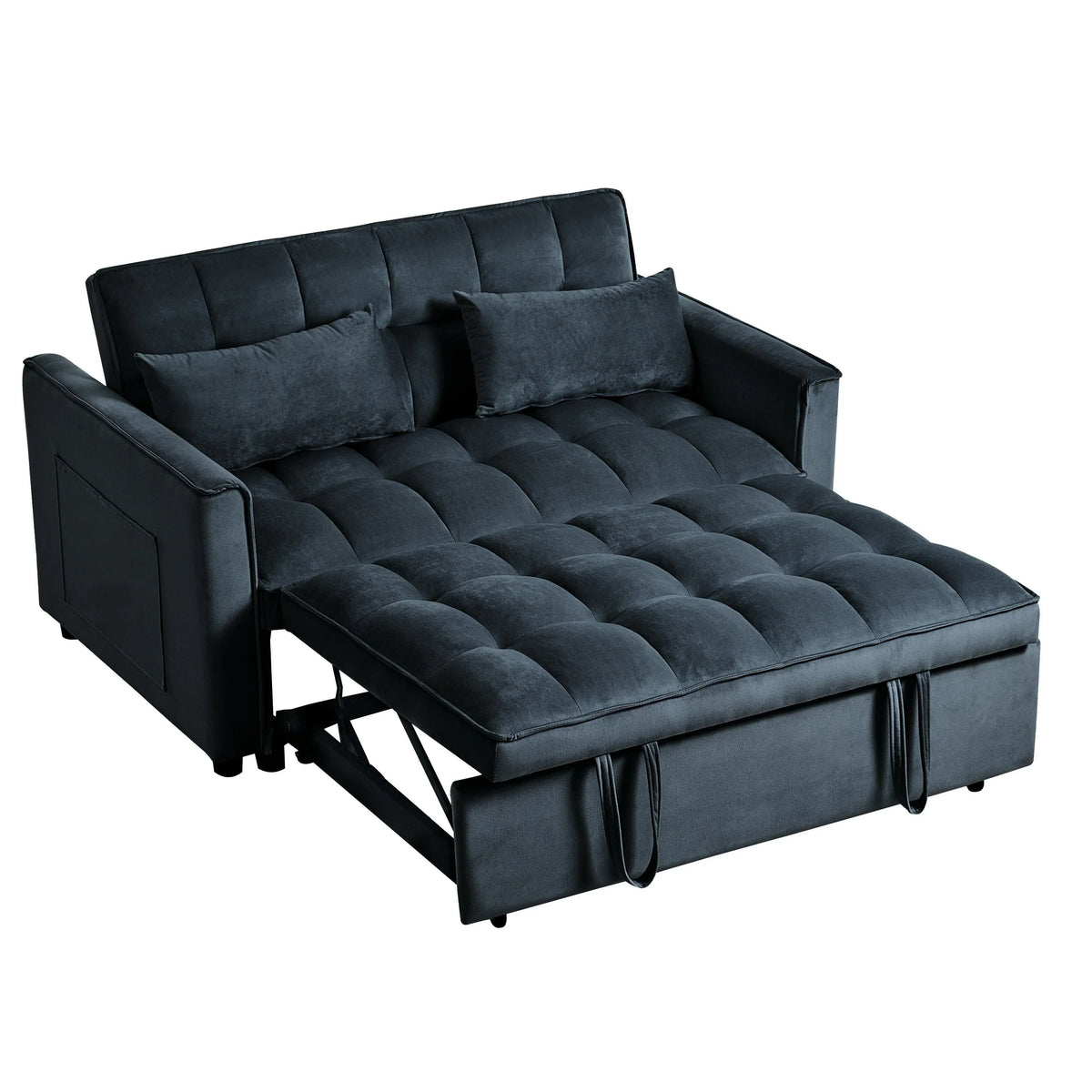 Modernes ausziehbares Schlafsofa, 3-in-1-Schlafsofa mit verstellbarer Rückenlehne, Samt-Loveseat, Kissen und Seitentaschen