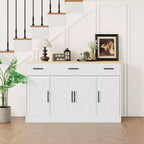 Buffet de rangement Celebalcony, grand meuble de cuisine de 53,4 pouces avec 3 tiroirs et 4 portes, étagère réglable pour la cuisine et le salon