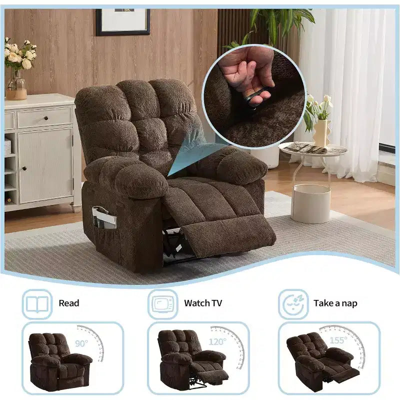 Manueller Relaxsessel, ergonomischer Relaxsessel aus atmungsaktivem Stoff mit Seitentaschen, Einzelsessel, geeignet für Wohnzimmer und Schlafzimmer