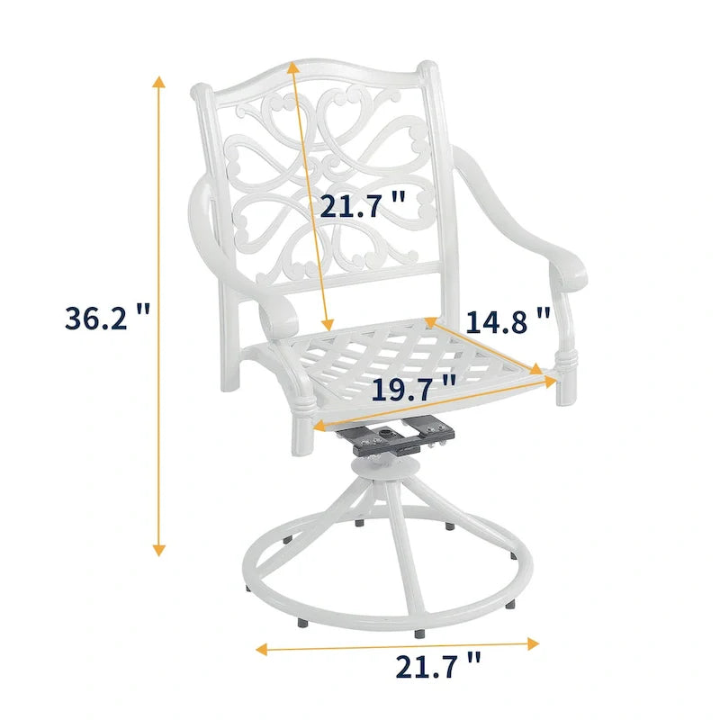 Ensemble de salle à manger de patio en aluminium moulé en 5 pièces avec 4 chaises pivotantes