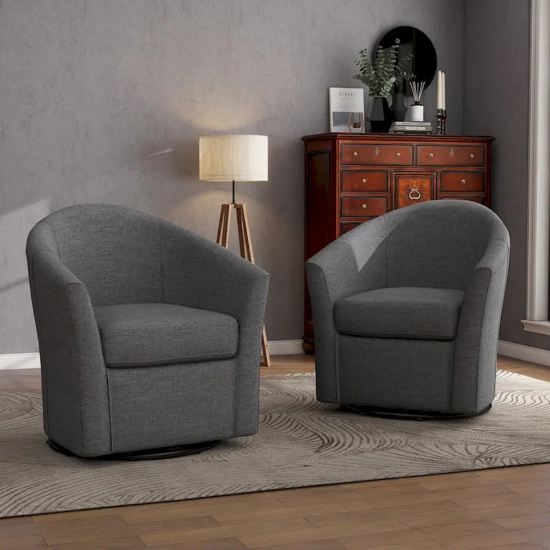Ensemble de 2 fauteuils tonneau pivotants modernes rembourrés, fauteuils d’appoint pour salon