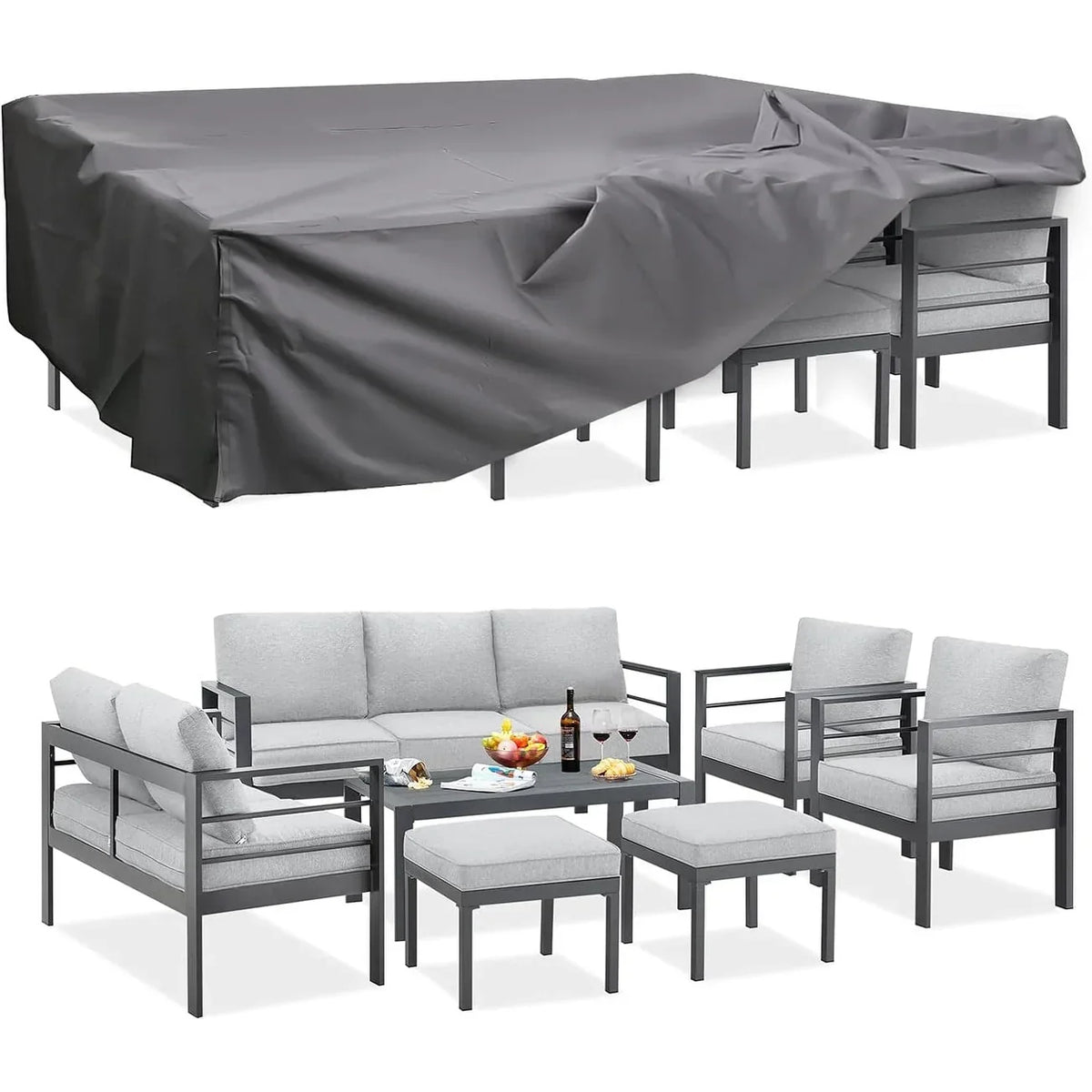 AECOJOY 7-teiliges Aluminiummöbel-Set für die Terrasse, Outdoor-Sitzgruppe