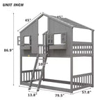 Twin Size House-Shaped Loft Bed, Wood Playhouse Loft Bed with Ladder & Guardrails for Kids