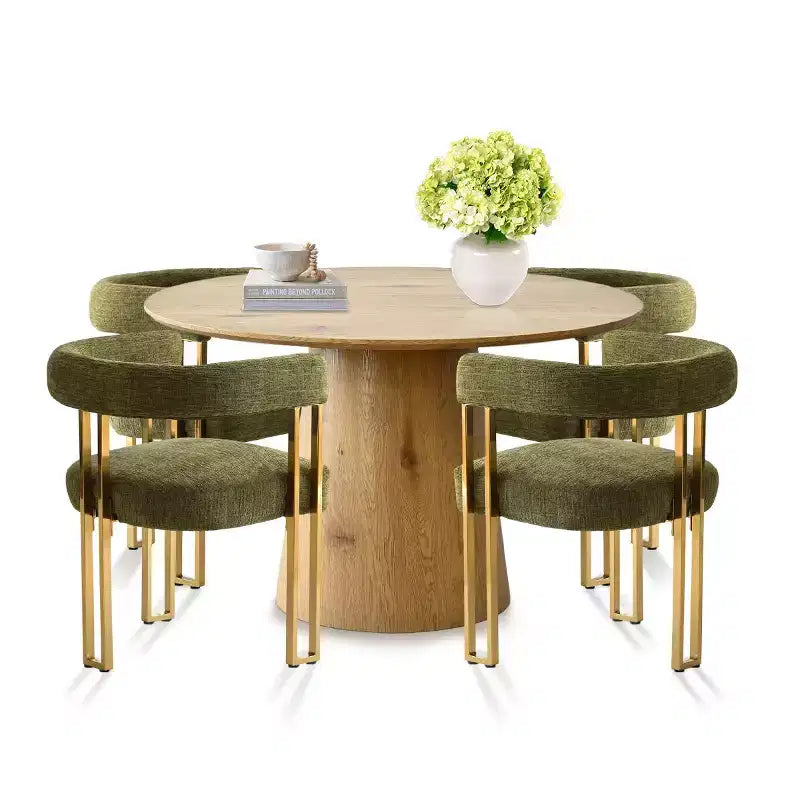 Ausziehbares rundes bis ovales Esszimmertisch-Set mit 4 Samtsesseln, modernem Säulendesign, Sitzplätze für bis zu 8 Personen – Panipeachy