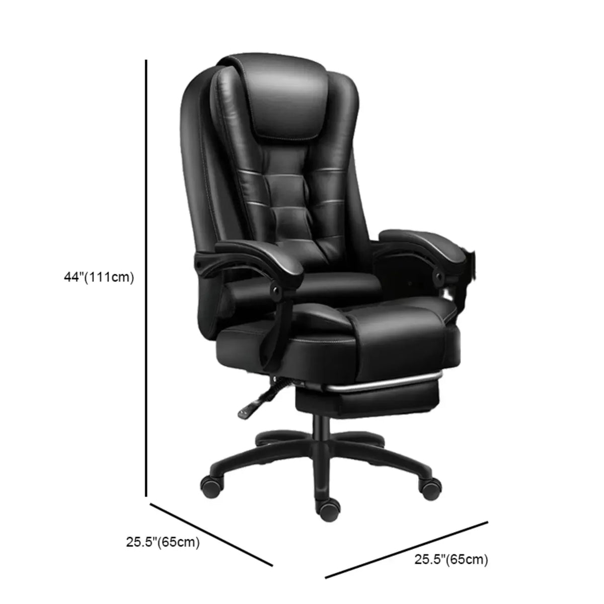 Ergonomischer schwarzer Drehbürostuhl aus Leder mit Fußstütze