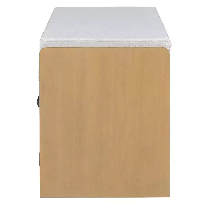 Banc de rangement rustique en bois Whisen, banc à chaussures pour entrée avec coussin amovible et étagères réglables