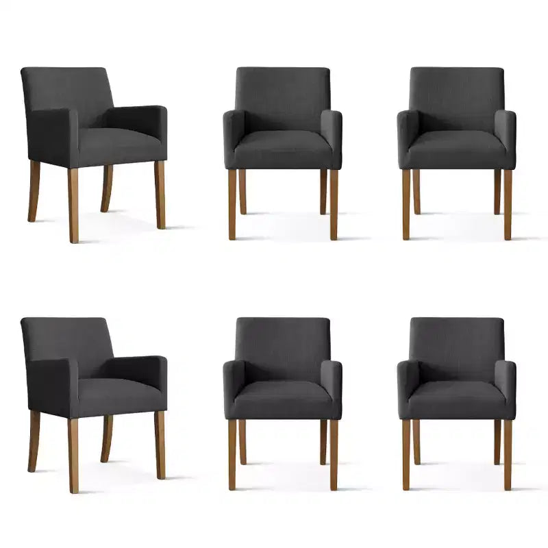 Set van 6 gestoffeerde eetkamerstoelen met armleuningen, moderne linnen fauteuils met houten poten, accentstoelen voor eetkamer en woonkamer - Panipeachy