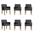 Set van 6 gestoffeerde eetkamerstoelen met armleuningen, moderne linnen fauteuils met houten poten, accentstoelen voor eetkamer en woonkamer - Panipeachy
