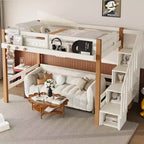 Modern Loft Bed with Clothes Hook, Storage Shelves and Underbed Space