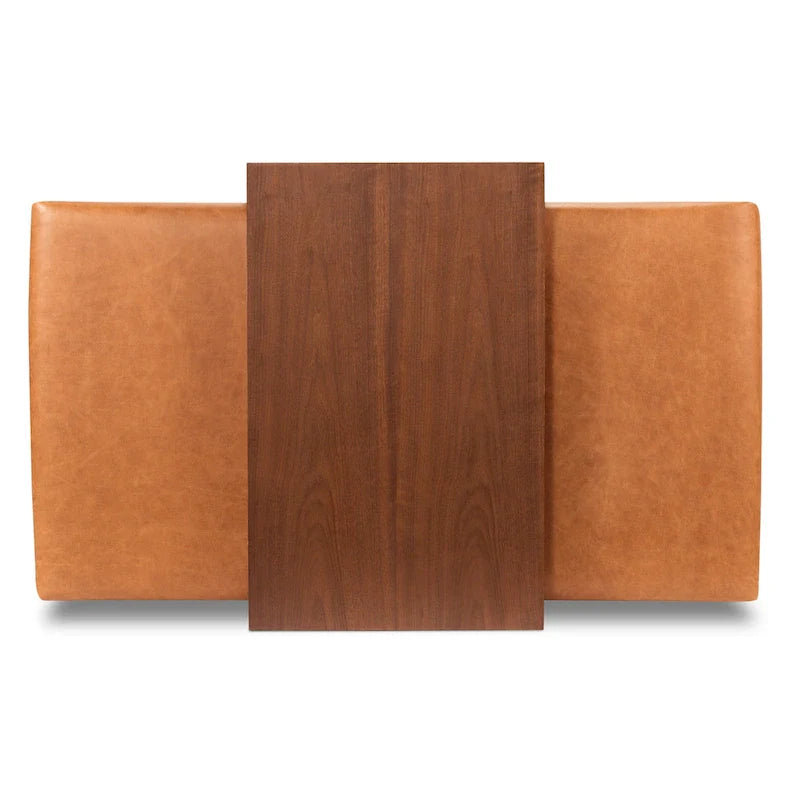 Pouf Poly & Bark Jarmo avec table en noyer réglable – véritable cuir italien pleine fleur