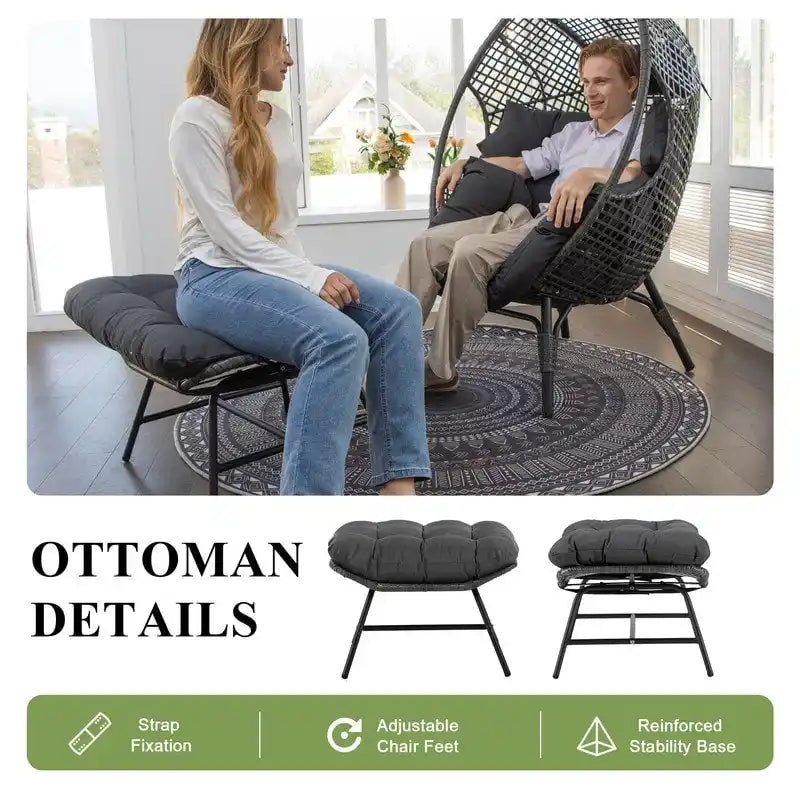 Fauteuil œuf d’intérieur FINCATI, fauteuil œuf d’extérieur supportant 440 lbs, fauteuil œuf surdimensionné avec pouf, fauteuil œuf luxueux et confortable avec repose-pieds