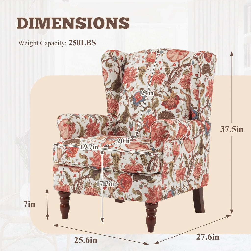 Erommy moderne accentstoel, fauteuil met hoge rugleuning, gestoffeerde stoffen fauteuil met knopen en houten poten voor de woonkamer