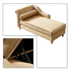 Fauteuil méridienne élégant français en velours avec revêtement rembourré et rangement, avec coussin
