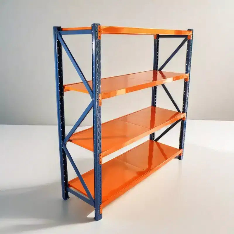 Étagères de garage robustes VIYET, rayonnage métallique réglable à 4 niveaux d’une capacité de 4 400 lb, rangement industriel bleu et orange pour magasin commercial, outils et salle de sport