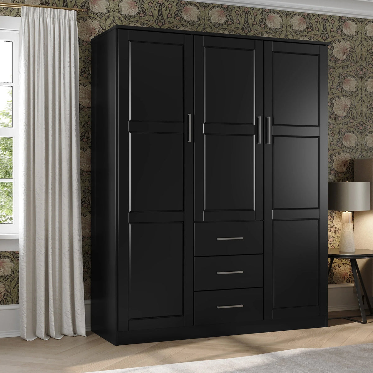 Palace Imports Cosmo 3-türiger Kleiderschrank aus 100 % Massivholz mit Türen aus Massivholz oder Spiegelglas