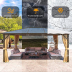 EROMMY Pavillon mit festem Dach, Outdoor-Pergola mit Doppeldach, Netzvorhängen und Vorhängen, robustes Vordach für Terrasse, Garten und Poolpartys