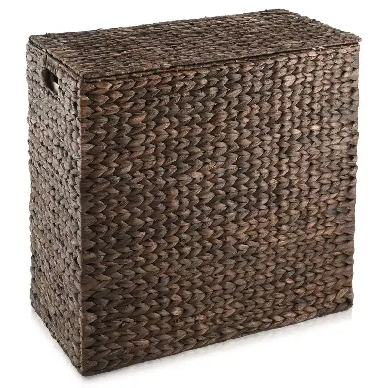 Panier à linge Casafield à 2 compartiments avec couvercle et sacs doublures amovibles, trieur de linge tressé en jacinthe d’eau pour vêtements