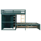 Lit superposé deux places sur deux places avec armoire de rangement et tiroirs, lit superposé en bois deux places gain de place avec barrière de sécurité pour appartement et chambre
