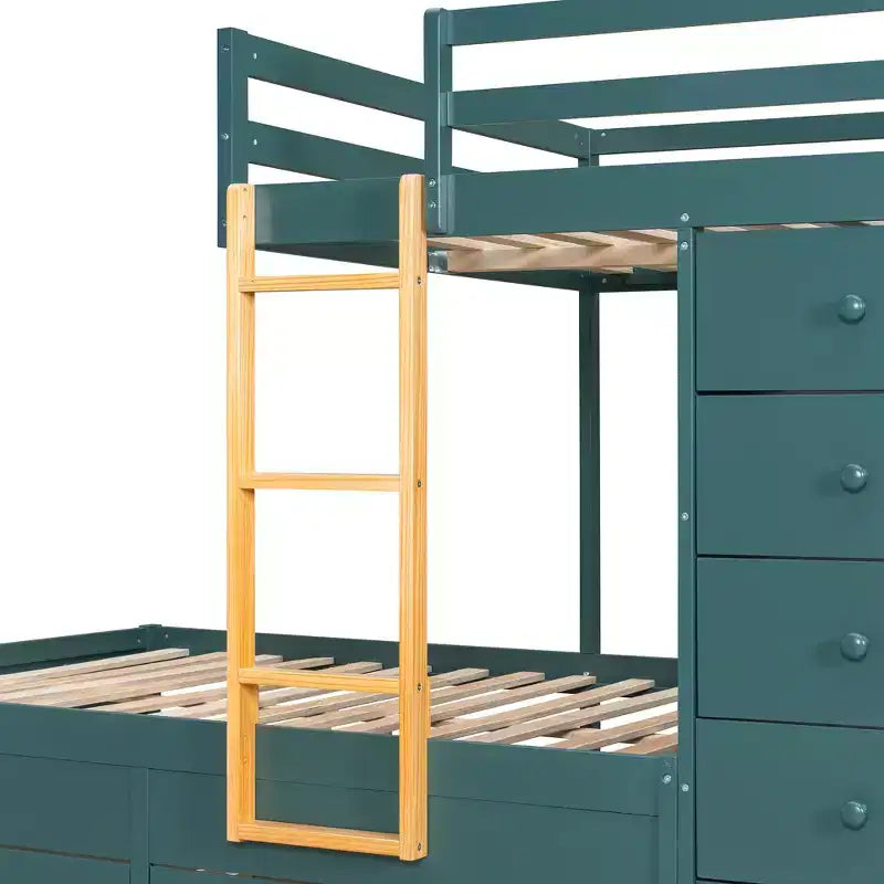 Lit superposé deux places sur deux places avec armoire de rangement et tiroirs, lit superposé en bois deux places gain de place avec barrière de sécurité pour appartement et chambre