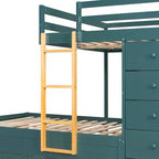 Lit superposé deux places sur deux places avec armoire de rangement et tiroirs, lit superposé en bois deux places gain de place avec barrière de sécurité pour appartement et chambre