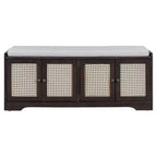 Banc de rangement rustique en bois Whisen, banc à chaussures pour entrée avec coussin amovible et étagères réglables