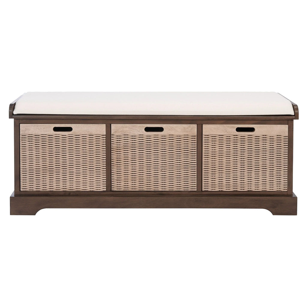 SAFAVIEH Fiorello 3-Drawer with Cushion Storage Bench - 47.3 W x 15 L x 19 H - 47Wx15Dx19H