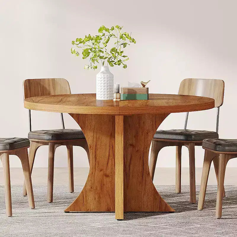 Lantine runder Esstisch mit 120 cm Durchmesser für 4–6 Personen, Küchentisch im Landhausstil mit Säulenfuß, kleiner Esstisch für Esszimmer und Wohnzimmer, Braun