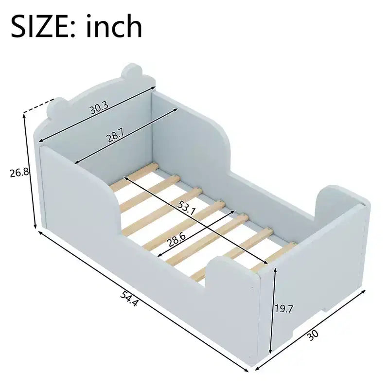 Okak vloerbed in de vorm van een beer voor kinderen van 3-6 jaar, peuterbedframe met veiligheidshekje, schattig kinderbed in de vorm van een dier