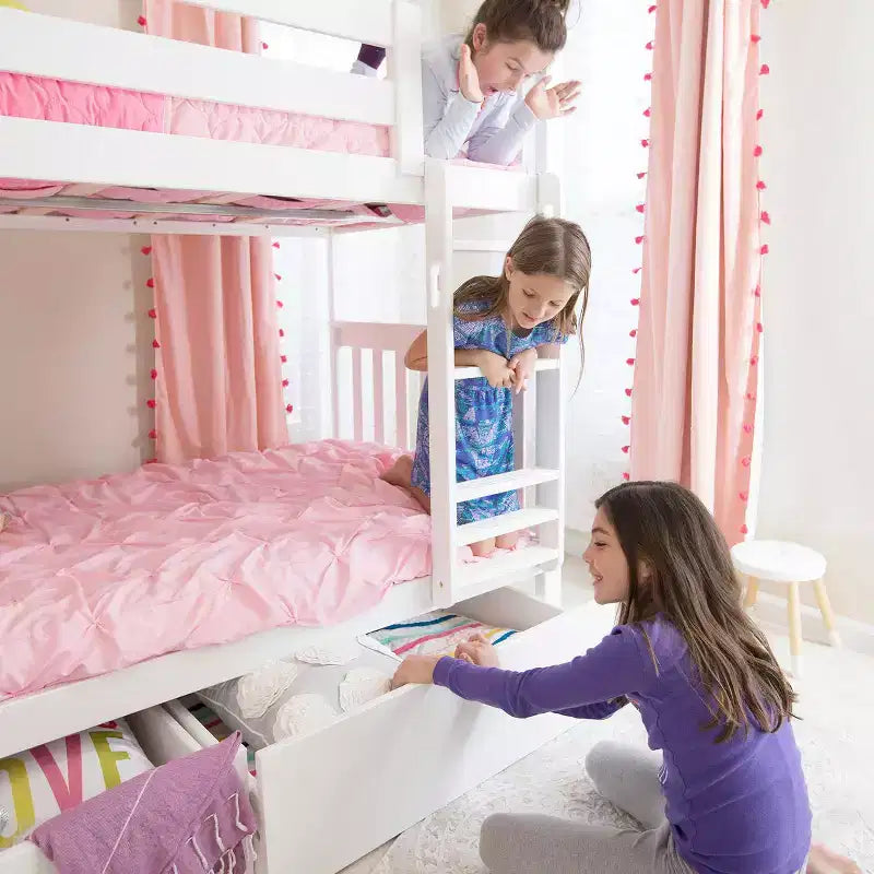 Stapelbed van massief hout voor 2 eenpersoonsbedden voor kinderen met opbergladen onder het bed