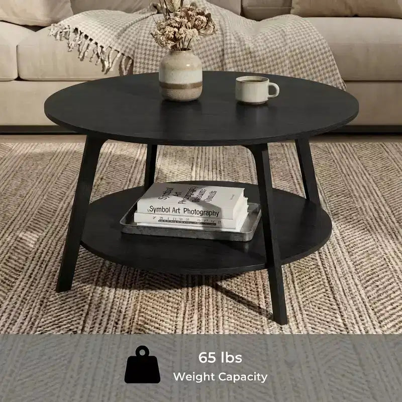 Honingbruine ronde salontafel met 2 opbergniveaus, 31,5 x 17,7 inch, ideaal voor de woonkamer