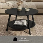 Honingbruine ronde salontafel met 2 opbergniveaus, 31,5 x 17,7 inch, ideaal voor de woonkamer