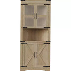 69 Zoll hoher Eckschrank im Landhausstil, platzsparender Eckschrank mit Glastür und verstellbaren Regalböden für Wohnzimmer und Küche